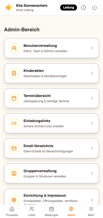 Monte App Admin-Bereich