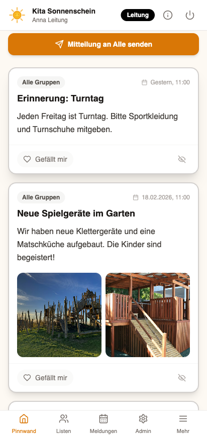 Monte App Pinnwand mit News und Fotos