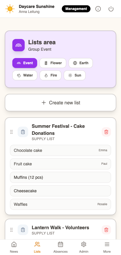 Monte App Lists and Polls