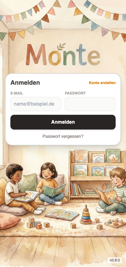 Monte App Login Screen