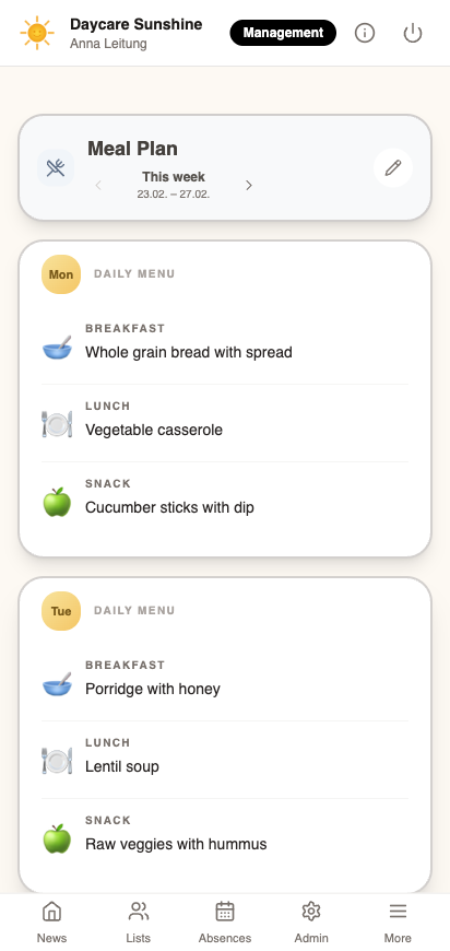 Monte App Weekly Meal Plan